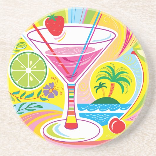 Cocktail Eiland Zandsteen Onderzetter (Voorkant)