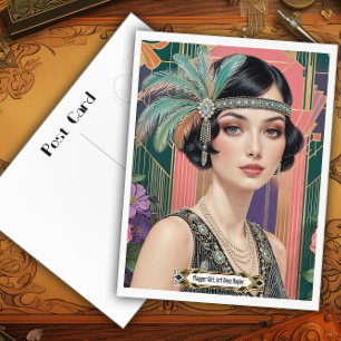 Cocktail-elegantie uit de jaren twintig Flapper Gi Briefkaart