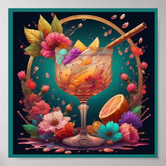 Cocktail en bloemen poster (Voorkant)