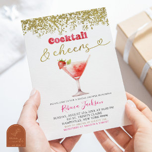 Cocktail en Cheers Roze Gouden Bruidsfeest Kaart