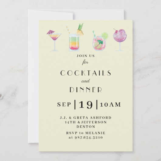 Cocktail en drink-uitnodiging kaart (Voorkant)