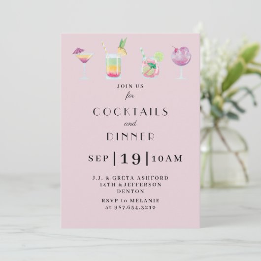 Cocktail en drink-uitnodiging kaart (Staand voorkant)