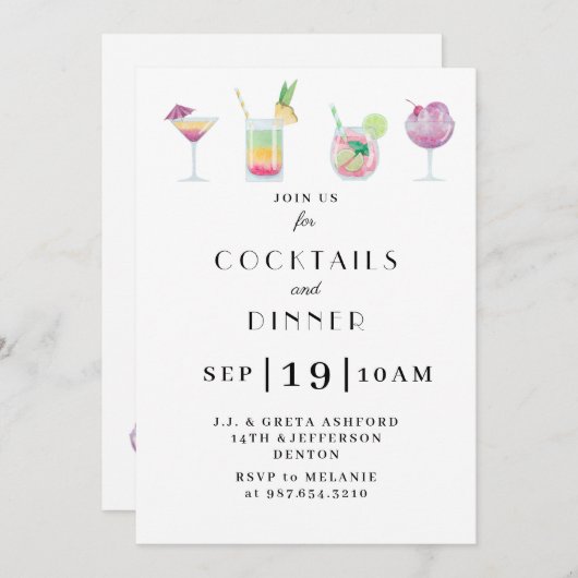 Cocktail en drink-uitnodiging kaart (Voorkant / Achterkant)