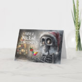 Cocktail en Kerstskelet Feestdagen Kaart (Voorkant)