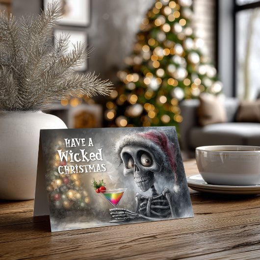 Cocktail en Kerstskelet Feestdagen Kaart