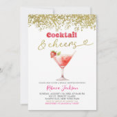 Cocktail en Proost Roze Goud Vrijgezellenfeest Kaart (Voorkant)