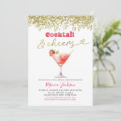 Cocktail en Proost Roze Goud Vrijgezellenfeest Kaart (Staand voorkant)