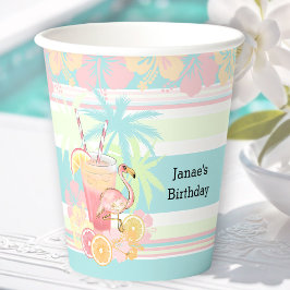 Cocktail Flamingo Zomer Zwembad Strand Tropisch Papieren Bekers