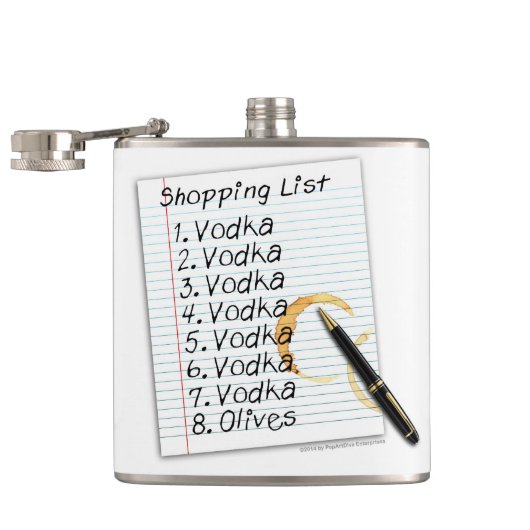 COCKTAIL FLES, VODKA BOODSCHAPLIST HEUPFLES (Geopend)