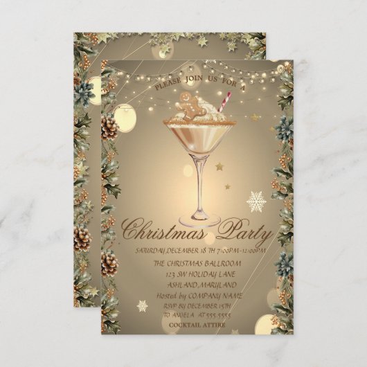 Cocktail Gingerbread Branches Christmas Company Kaart (Voorkant / Achterkant)
