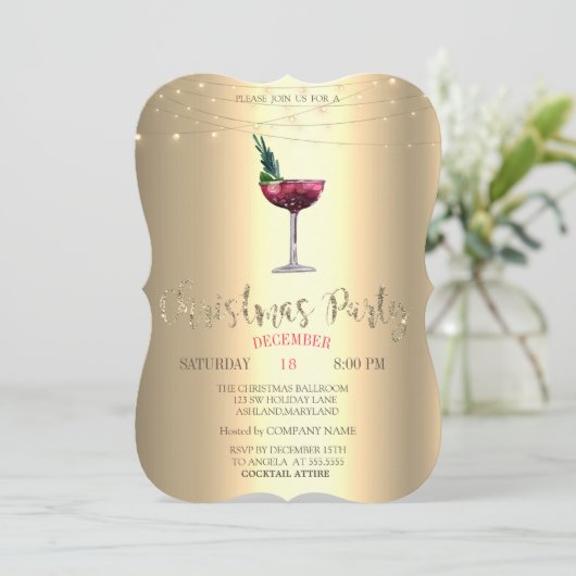 Cocktail, Gold-kerstfeestdag Kaart (Staand voorkant)