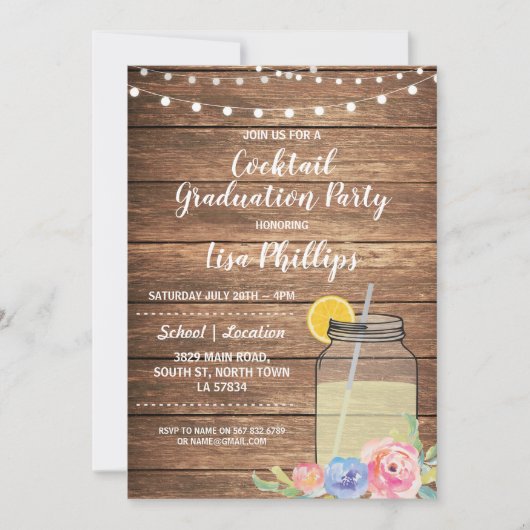 Cocktail Graduation Party Rustic Jar Invitation Kaart (Voorkant)