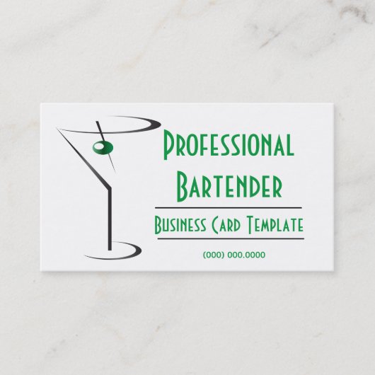 Cocktail Green Olive Martini Logo Bartender Visitekaartje (Voorkant)
