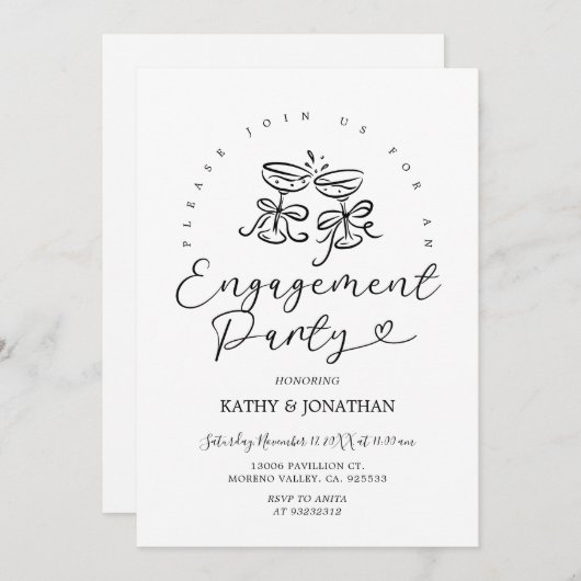 Cocktail Hand Drawn Whimsical Engagement Party Kaart (Voorkant / Achterkant)