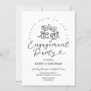 Cocktail Hand Drawn Whimsical Engagement Party Kaart