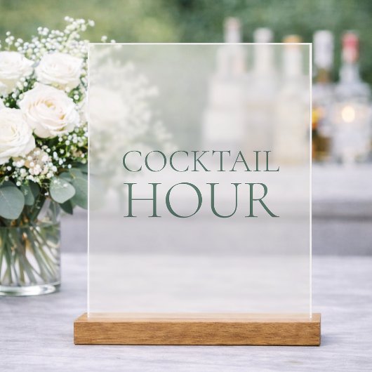 Cocktail Hour Acrylic Sign with Wooden Base Acryl Bord