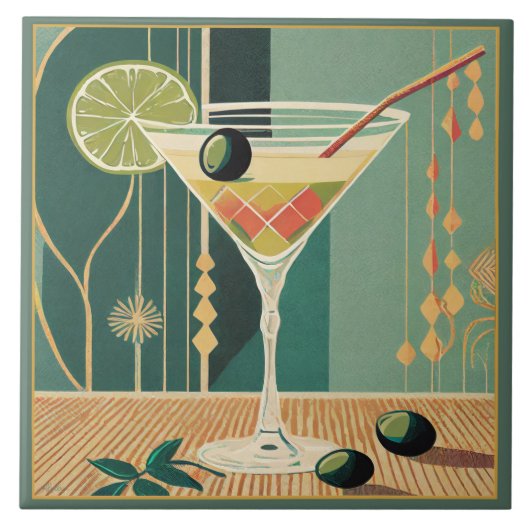 Cocktail Hour Martini Mid Century Design Tegeltje (Voorkant)