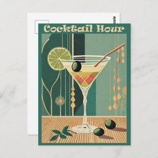 Cocktail Hour Mid Century Modern Martini Briefkaart (Voorkant / Achterkant)