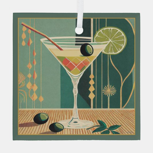 Cocktail Hour Mid Century Modern Martini Glas Ornament (Achterkant)
