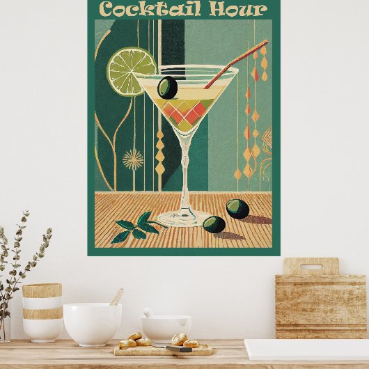 Cocktail Hour Mid Century Modern Martini Poster (Keuken)