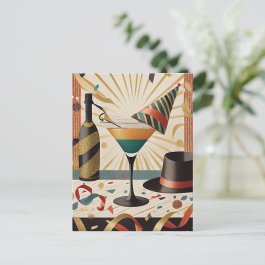 Cocktail Hour Mid Century New Years Eve Design Briefkaart (Staand voorkant)