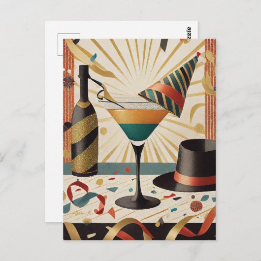 Cocktail Hour Mid Century New Years Eve Design Briefkaart (Voorkant / Achterkant)