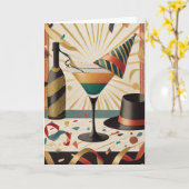 Cocktail Hour Mid Century New Years Eve Design Kaart (Gele Bloem)