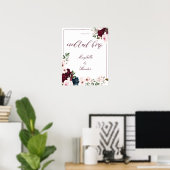 Cocktail Hour Waterverf Burgundy Navy Floral Poster (Thuiskantoor)