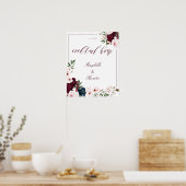 Cocktail Hour Waterverf Burgundy Navy Floral Poster (Keuken)