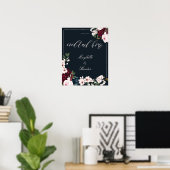Cocktail Hour Waterverf Burgundy Navy Floral Poster (Thuiskantoor)