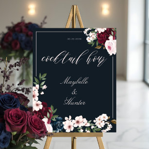 Cocktail Hour Waterverf Burgundy Navy Floral Poster