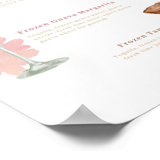 Cocktail Hour Waterverf Cocktails Wedding Menu Poster (Hoek)