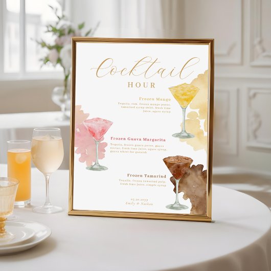 Cocktail Hour Waterverf Cocktails Wedding Menu Poster