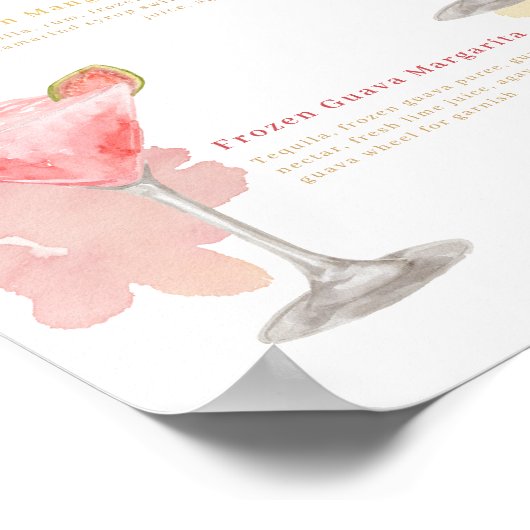 Cocktail Hour Waterverf Cocktails Wedding Menu Poster (Hoek)
