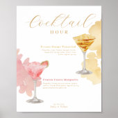 Cocktail Hour Waterverf Cocktails Wedding Menu Poster (Voorkant)