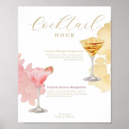 Cocktail Hour Waterverf Cocktails Wedding Menu Poster (Voorkant)