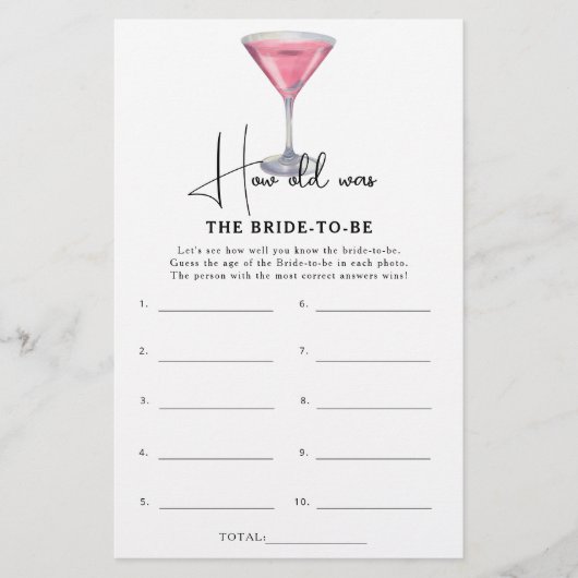 Cocktail How old was the bride to be game (Voorkant)