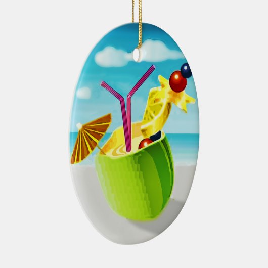 Cocktail in een kokosnoot keramisch ornament (Rechts)