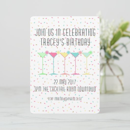 Cocktail Invitations, Confetti and Martini's Kaart (Staand voorkant)