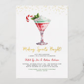 Cocktail Kerstfeest Maakt Geesten Helder Folie Uitnodiging (Voorkant)