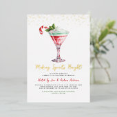 Cocktail Kerstfeest Maakt Geesten Helder Folie Uitnodiging (Staand Voorkant)