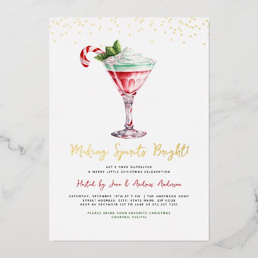 Cocktail Kerstfeest Making Spirits Bright Folie Uitnodiging (Voorkant)