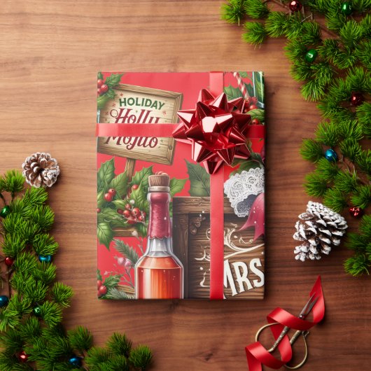 Cocktail Kerstfeest met Dranken op Rood Cadeaupapier (Feestdagen Geschenken)