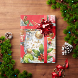 Cocktail Kerstfeest met Dranken op Rood Cadeaupapier