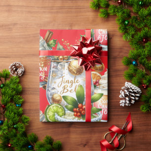 Cocktail Kerstfeest met Dranken op Rood Cadeaupapier