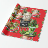 Cocktail Kerstfeest met Dranken op Rood Cadeaupapier (Uitgerold)
