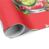 Cocktail Kerstfeest met Dranken op Rood Cadeaupapier (Rol Hoek)