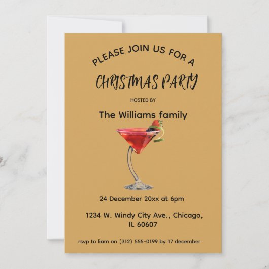 Cocktail Kerstuitnodiging Kaart (Voorkant)