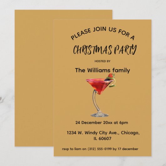 Cocktail Kerstuitnodiging Kaart (Voorkant / Achterkant)