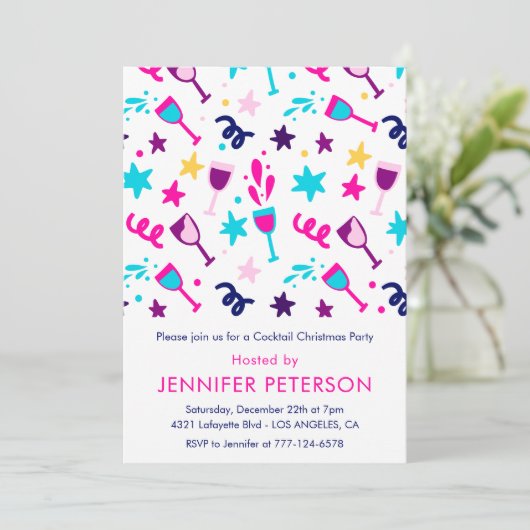 Cocktail Kerstuitnodigingen Modern Roze Kaart (Staand voorkant)